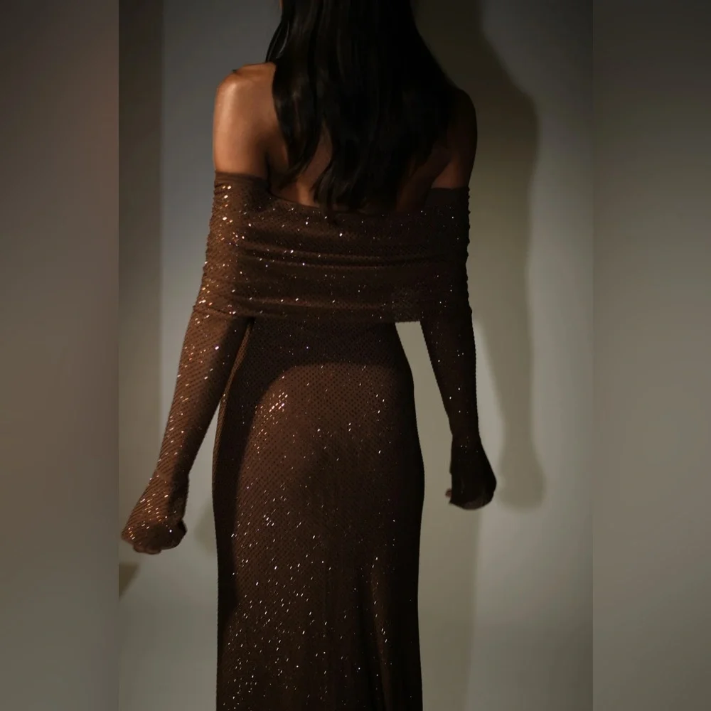 NWT Meshki Marcel Off Shoulder Diamante Maxi Dress - Picture 4 of 6